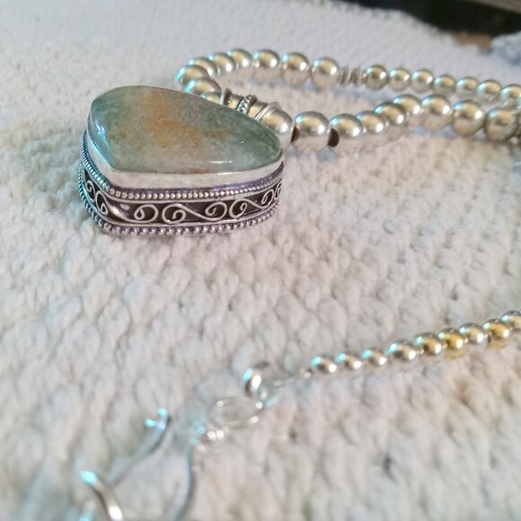 Moss Agate Sterling Silver Beaded Necklace - Picture 2 of 11